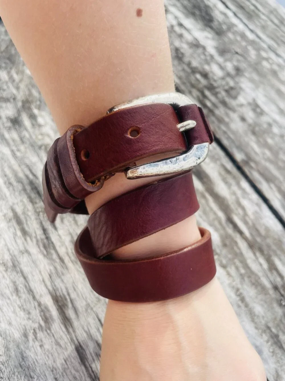 The Limited Genuine Leather Brown Narrow Dented Silver Buckle Belt Made in Italy